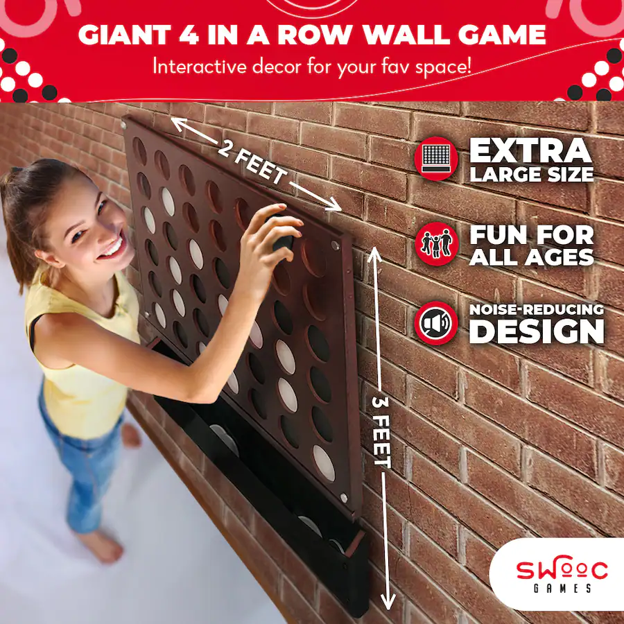 Wall Game Racket Swooc Games Wall Mounted Giant 4 In A Row 60% Quieter Jumbo Size Modern ...