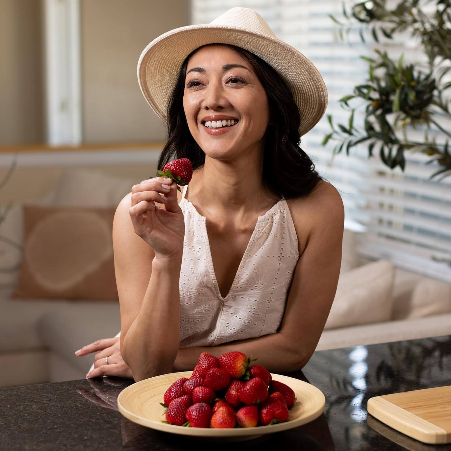 Left. Lexa - Bamboo Footed Plate, 12 Inch, Natural Bamboo - Natural.