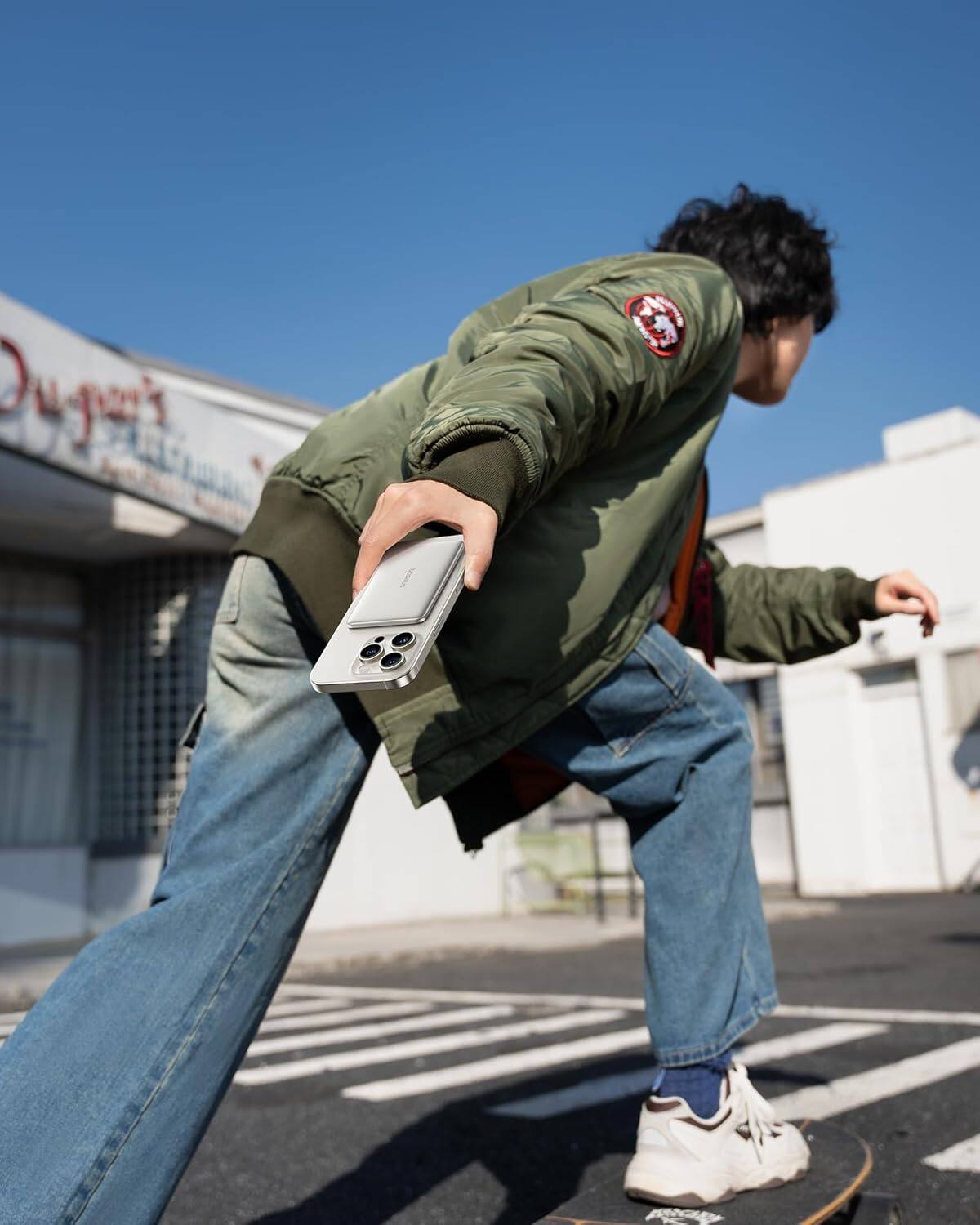 Alt View 4. Baseus - Baseus Picogo 5000mAh Ultra-Slim MagSafe Power Bank, Card-Size Wireless Charger with USB-C Braided Cable,Silver - Silver.