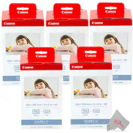 Five Pack Canon KP-108IN Selphy Color Ink 4x6 & Paper Set for SELPHY CP910 CP900