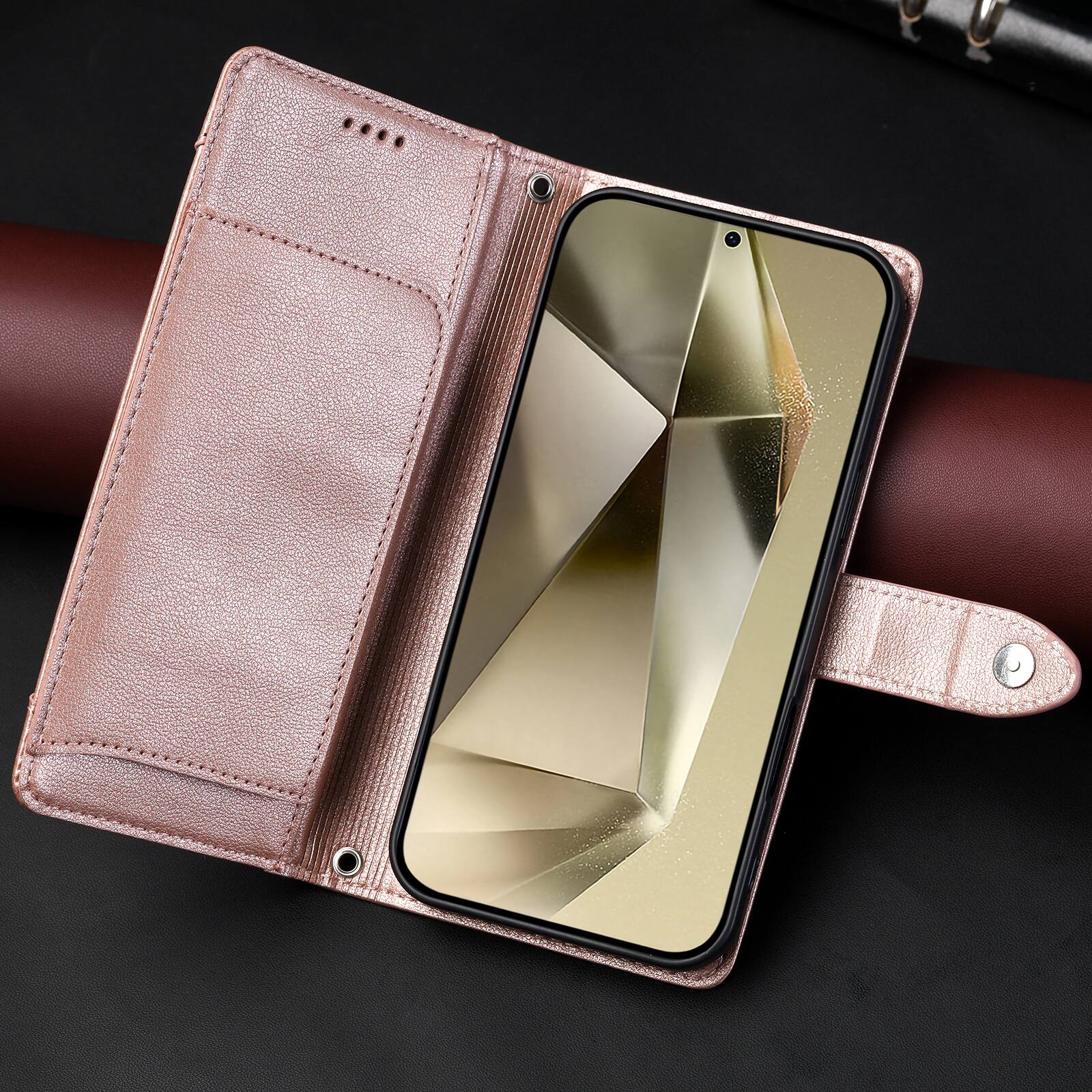 Alt View 1. Dteck - Wallet Case for Samsung Galaxy S26 Ultra Crossbody Premium Leather Kickstand Zipper Card Slot Cover With Strap+Lanyard - Rosegold.