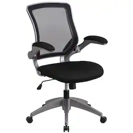 Emma + Oliver - Mid-Back Mesh Swivel Ergonomic Task Office Chair with Gray Frame & Flip-Up Arms - Black