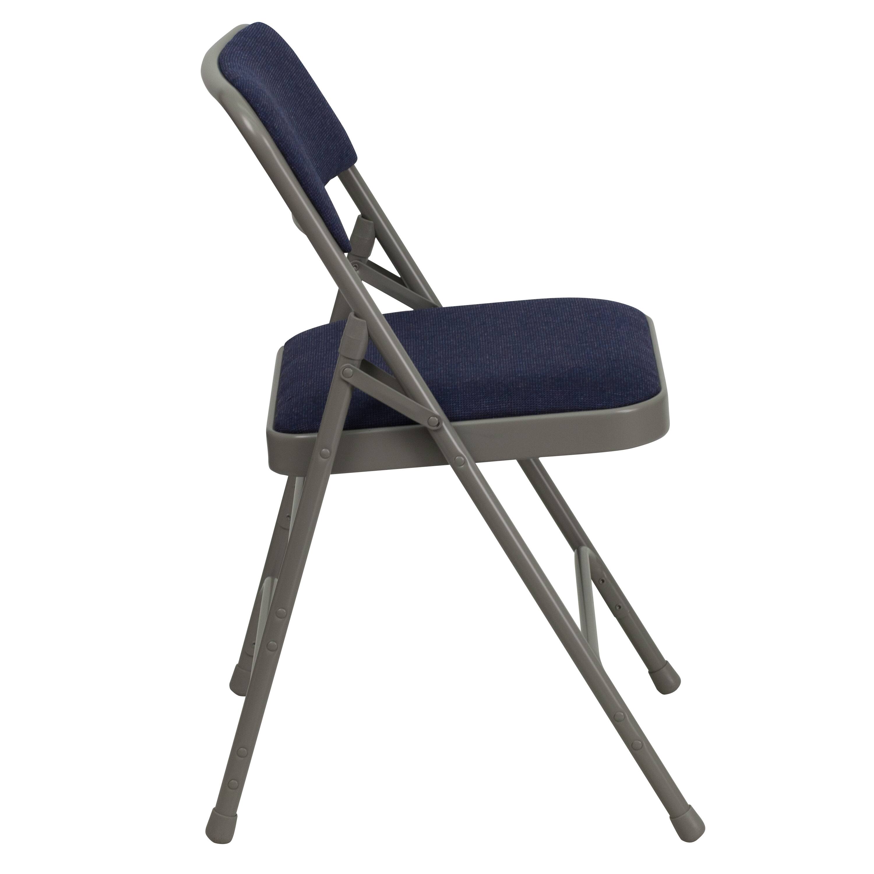 Alt View 7. Emma + Oliver - 4 Pack Home & Office Portable Party Events Padded Metal Folding Chair - Navy Fabric/Gray Frame.