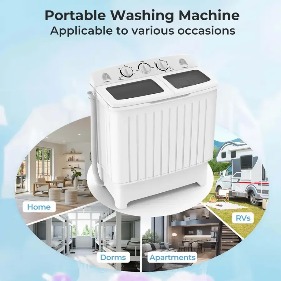 Portable Washing Machine Applicable to various occasions: Home, RVs, Dorms, Apartments.
