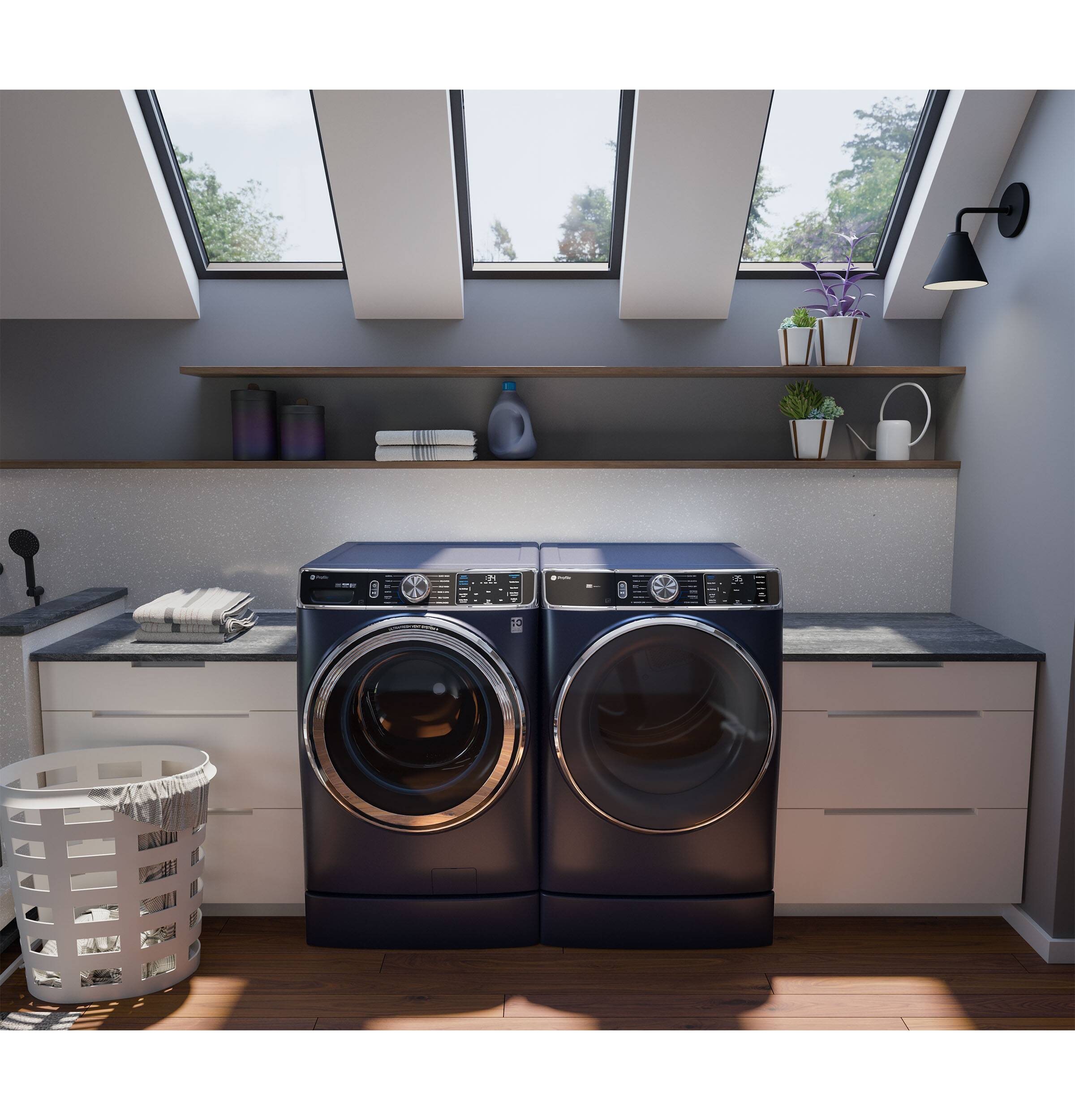 Alt View 12. GE Profile - 5.3 Cu. Ft. High-Efficiency Stackable Smart Front Load Washer with Steam and UltraFresh Vent System+ With OdorBlock - Sapphire Blue.