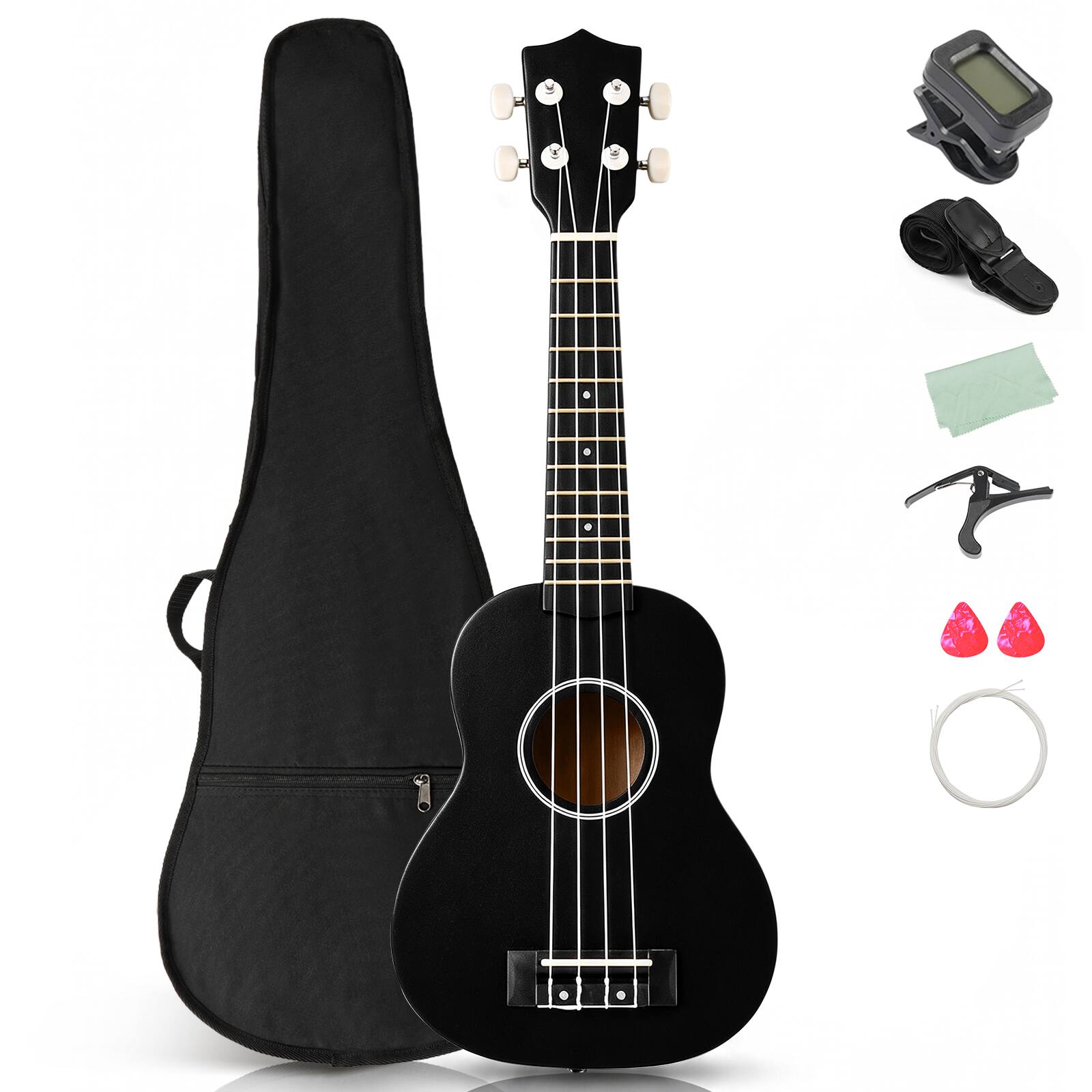 "Winado - 21"" Mahogany 4-String Soprano Ukulele Kit Includes Gig Bag, Strap, Picks, Strings and Cleaning Cloth - Black" price history on PriceWatchPro