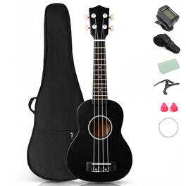 Winado - 21" Mahogany 4-String Soprano Ukulele Kit Includes Gig Bag, Strap, Picks, Strings and Cleaning Cloth - Black