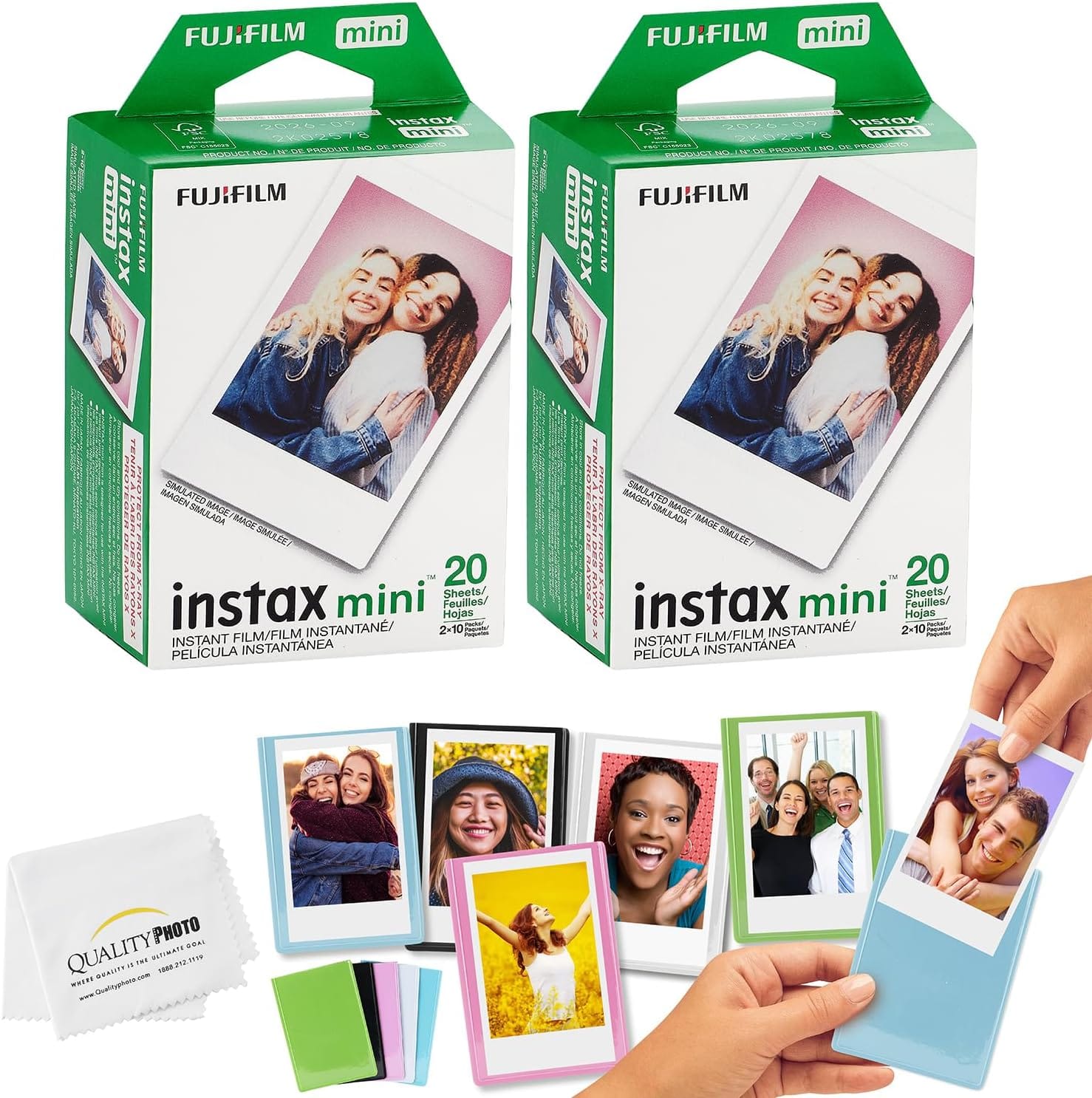 Fujifilm - Instax Mini Films + Colored Magnet Photo Frames + Quality Photo Microfiber Cloth