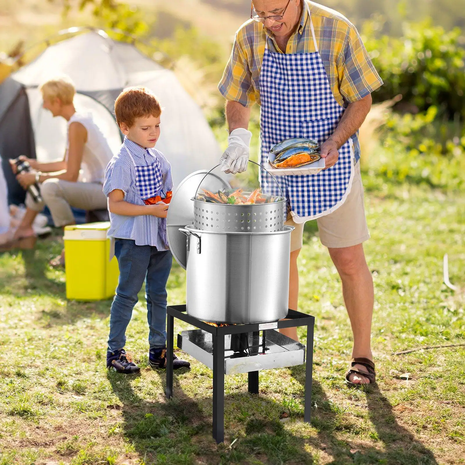 Alt View 1. Glintex - Seafood Boiling Kit 60Qt Outdoor Aluminum Pot with Strainer Basket Burner 100000 BTU for Crab Crawfish Lobster Cooking - Black/Silver.