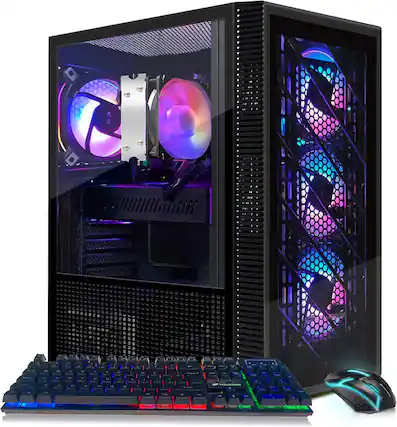 Front. STGAubron - STGAubron Gaming PC Computer Desktop,AMD Ryzen 5 5500 up to 4.2GHz, Radeon RX 580 8G, 16G DDR4, 512G SSD, Win11 Home - Black.