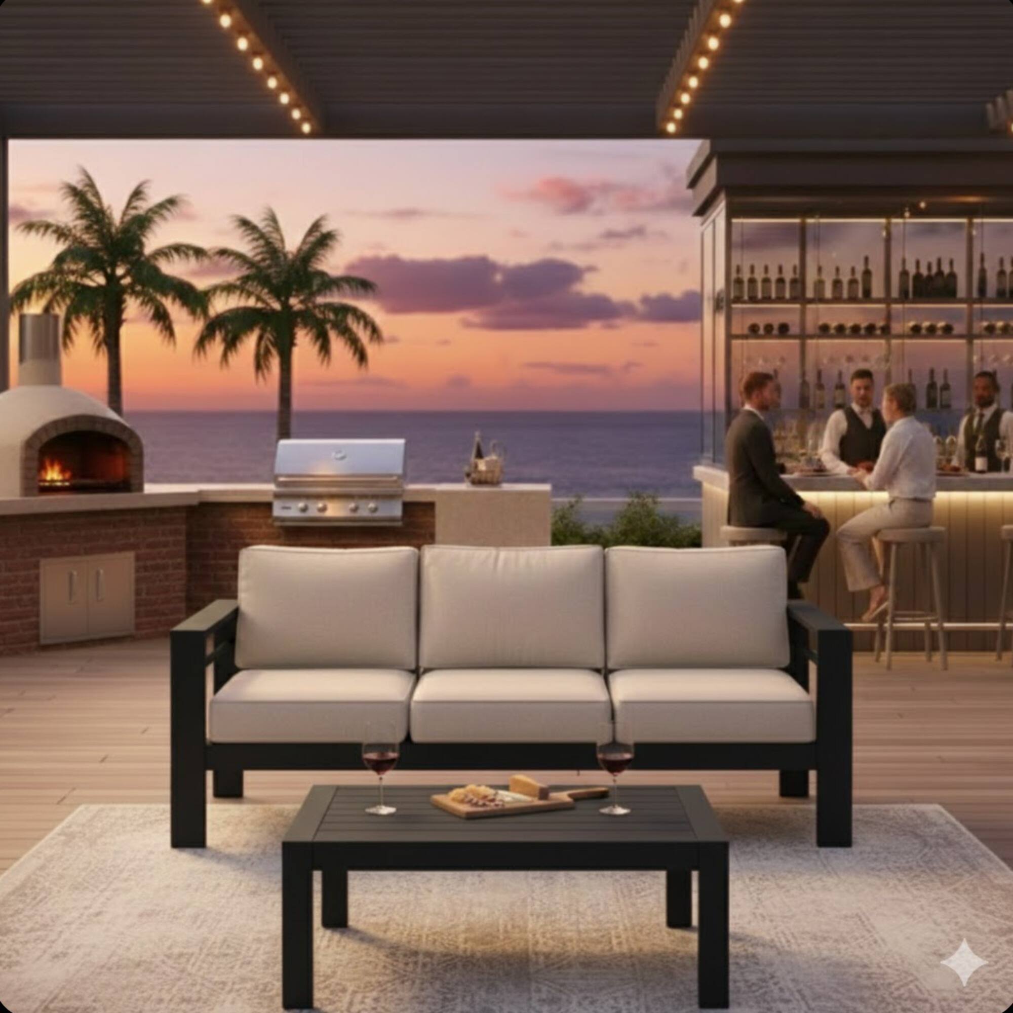 Left. Mondawe - 2 Pieces Outdoor Patio Sofa Set with 75" 3-Seat Sofa and 43" Coffee Table - Black+ Gray.