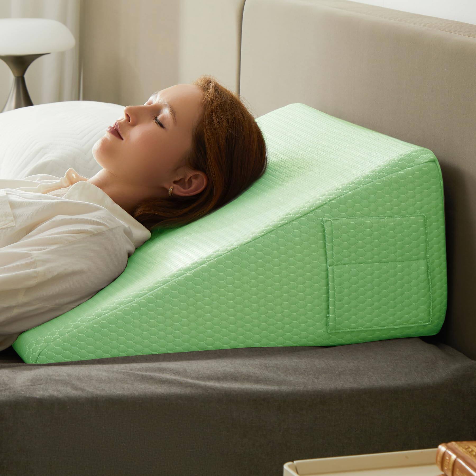 Paradigms Interiors - Wedge Pillow Bed For Headboard Acid Reflux Sleeping After Triangle - Memory Foam Top Coffee - Light Green-24*24*12 Inch