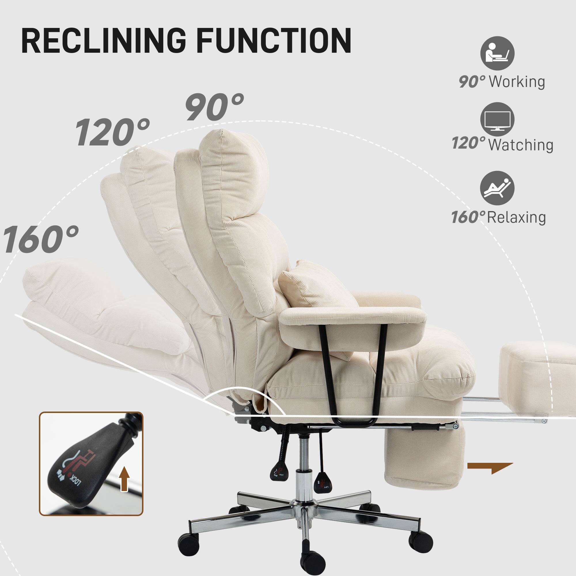 Back. TinyHomie - Cream White Overstuffed Office Chair with Lumbar Support - brown.