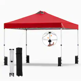 Gymax - 10x10 FT Pop Up Canopy Tent 1-Person 1-Button Push Instant Setup w/ 4 Sandbags - Red