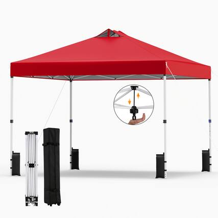Front. Gymax - Gymax 10x10 FT Pop Up Canopy Tent 1-Person 1-Button Push Instant Setup w/ 4 Sandbags Red - Red.