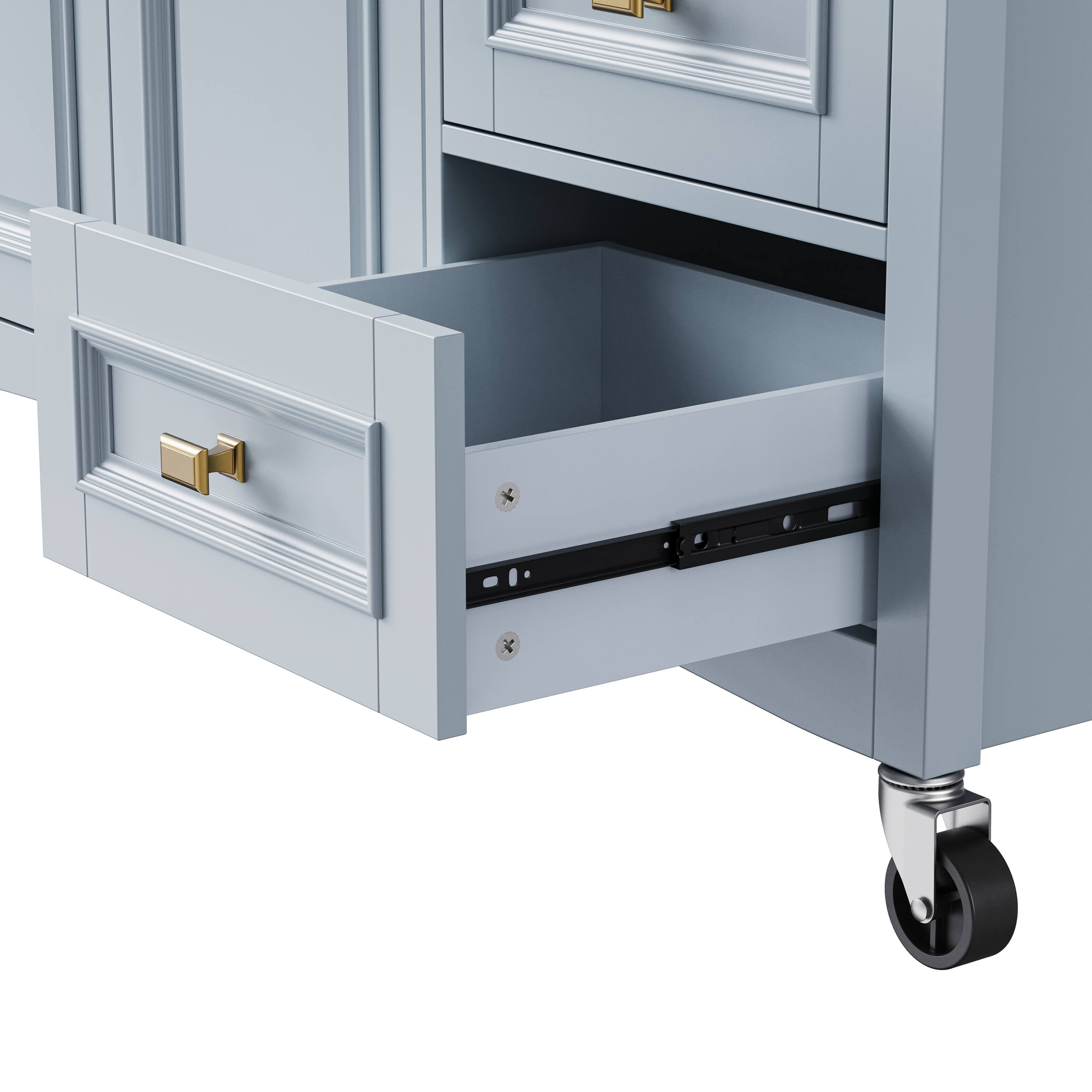 Alt View 4. Forest'nSky - 52" Kitchen Island with Drop Leaf – Embossed Texture Cart on Wheels, 5 Drawers, 2 Doors, Spice & Towel Racks, Blue Grey - Blue Grey.