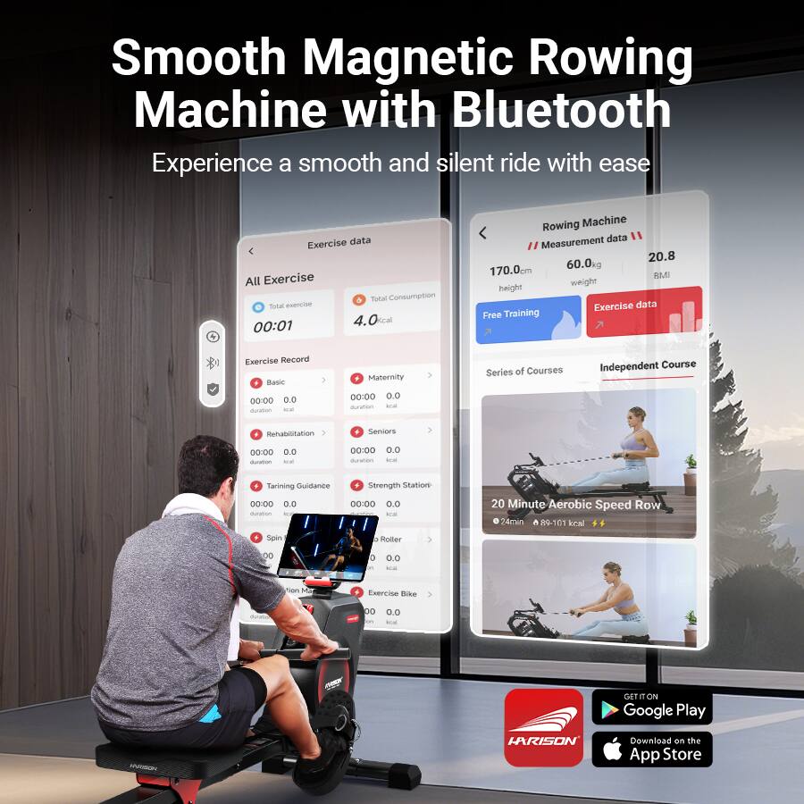Smooth Magnetic Rowing Machine with Bluetooth

Experience a smooth and silent ride with ease

Exercise data
All Exercise
Total exercise 00:01 4.0kcal

Exercise Record
Basic 00:00 0.0 kcal
Maternity 00:00 0.0 kcal
Rehabilitation 00:00 0.0 kcal
Seniors 00:00 0.0 kcal
Training Guidance 00:00 0.0 kcal
Strength Station 00:00 0.0 kcal
Spin Roller 00:00 0.0 kcal
Exercise Bike 00:00 0.0 kcal

Rowing Machine
Measurement data
170.0cm height
60.0kg weight
20.8 BMI

Free Training
Series of Courses
Independent Course
Station

20 Minute Aerobic Speed Row
24min 89-101 kcal

GET IT ON Google Play
Download on the App Store
