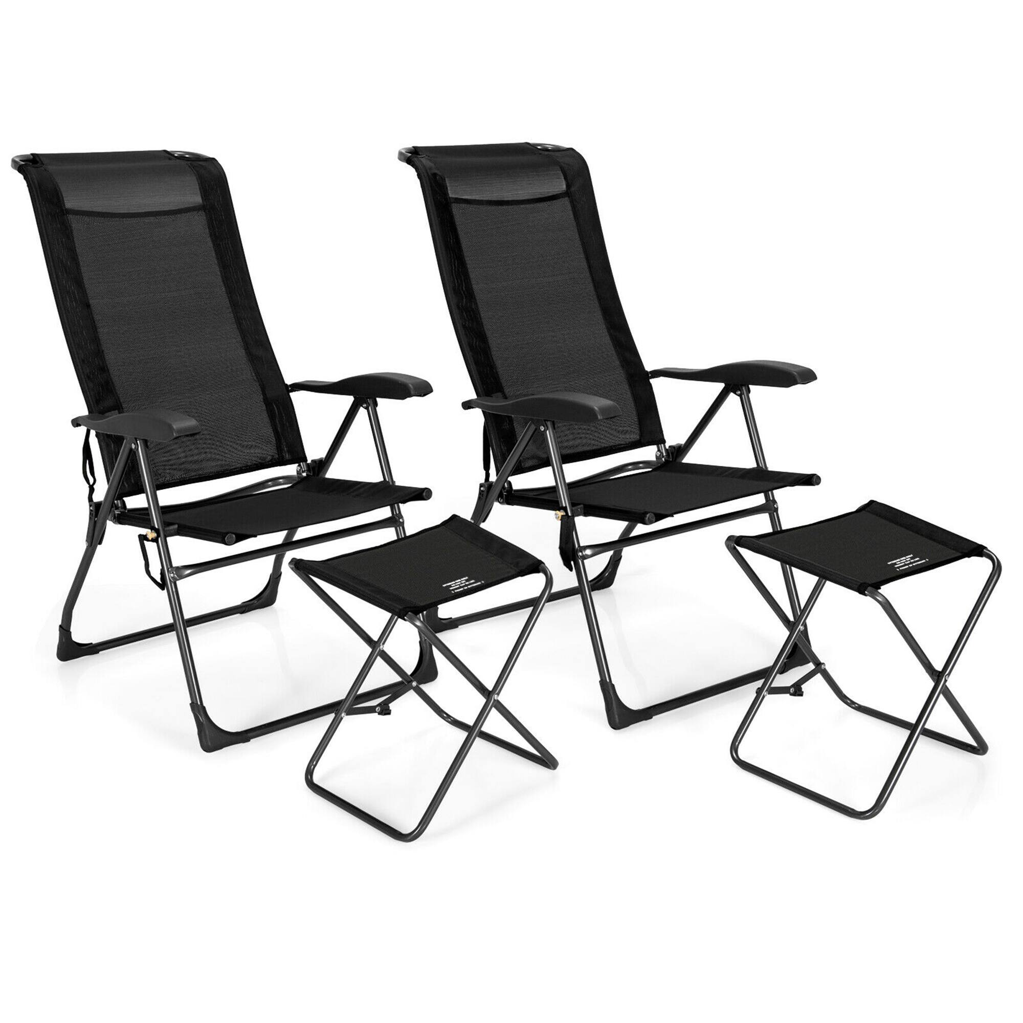 Alt View 5. Gymax - Gymax 4PCS Folding Patio Recliner Chair & Ottoman Set w/ Adjustable Backrest Black - Black.
