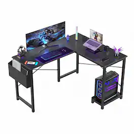 AOITUN - 50 Inch L-Shaped Home Office Desk, Corner Computer Desk for Gaming PC with Storage for Daily Use - Black