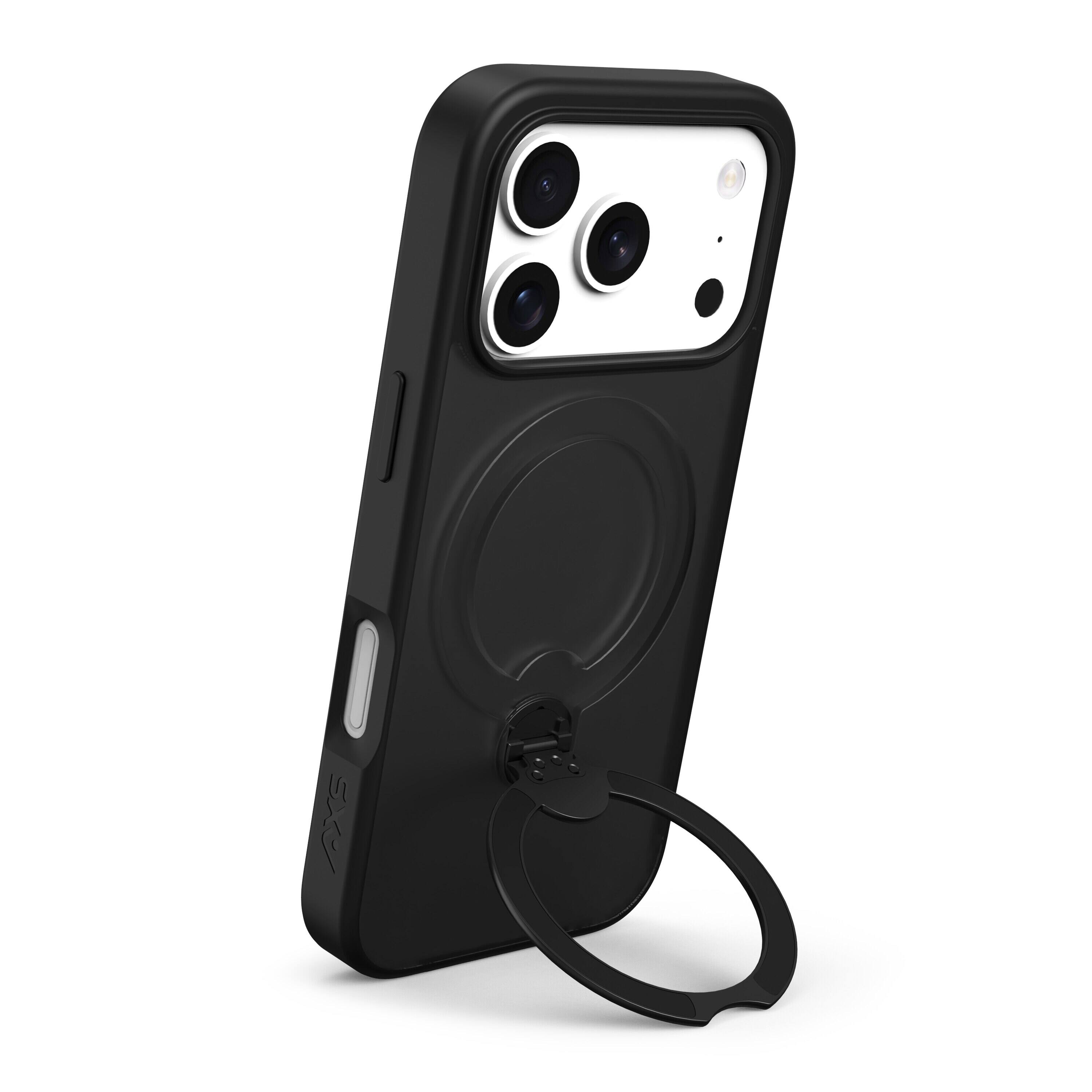 Angle. AXS - PROShield MagSafe Case with Kickstand for Apple iPhone 17 Pro - Smoke.