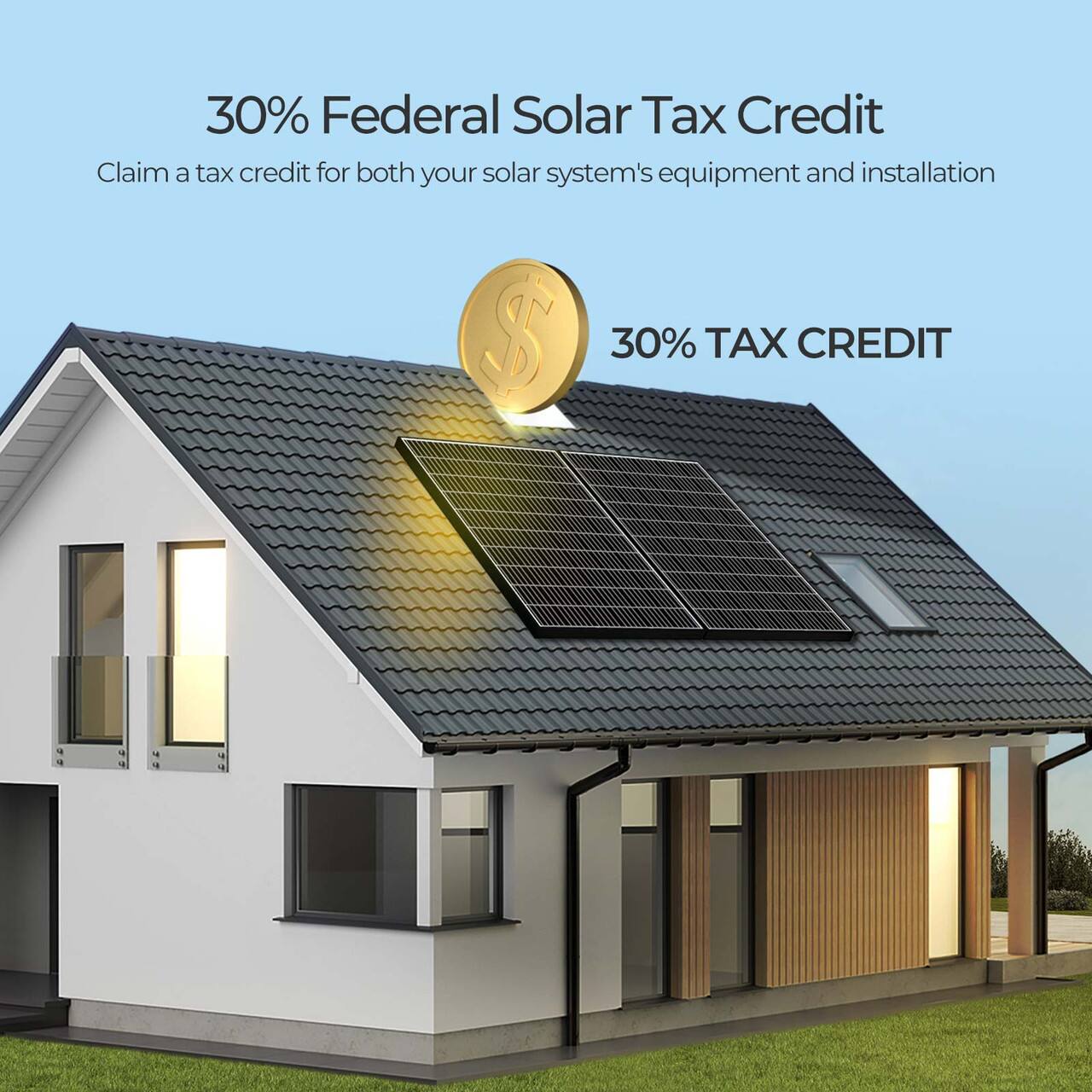 30% Federal Solar Tax Credit: Claim a tax credit for both your solar system's equipment and installation.
