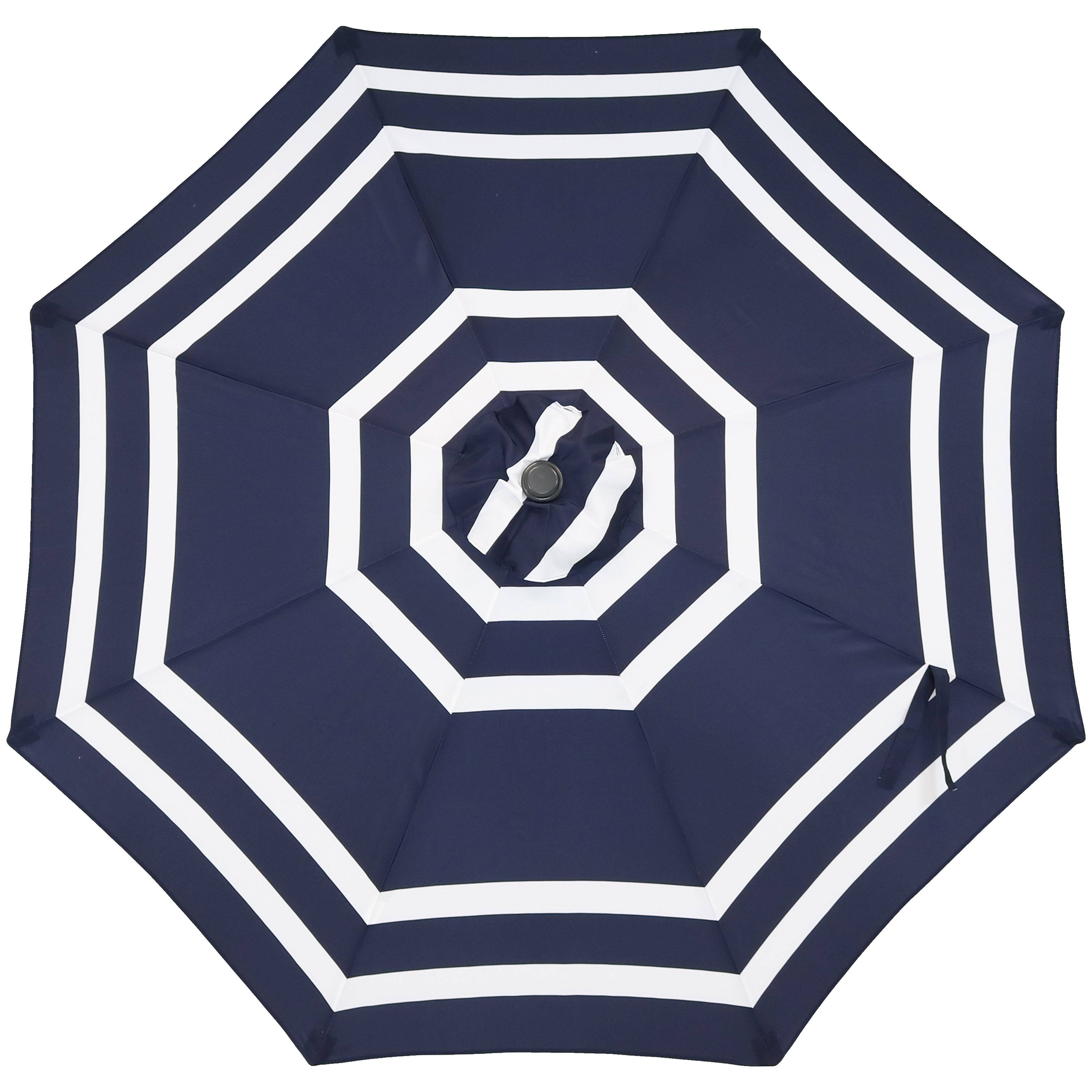 Alt View 9. Sunnydaze - 9 ft Aluminum Patio Umbrella with Tilt and Crank - Navy Blue Stripe.