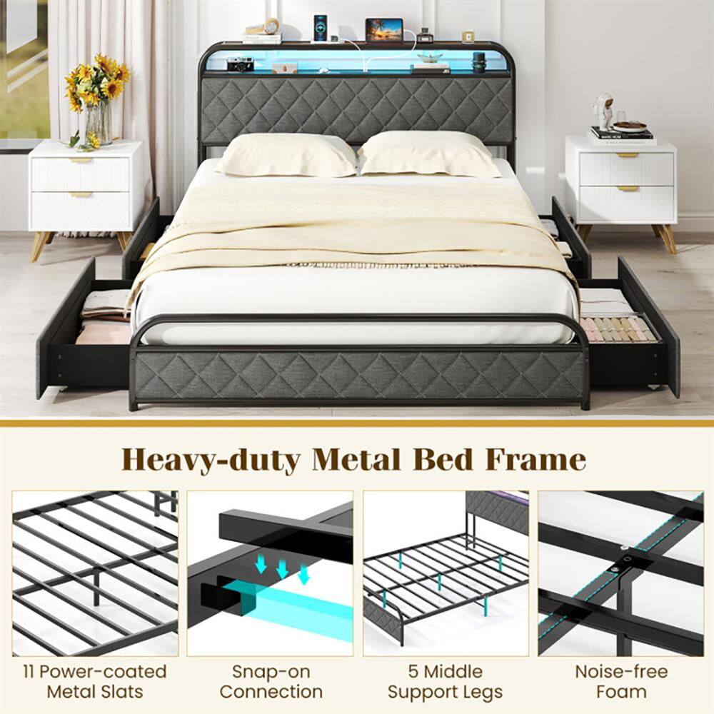 Heavy-duty Metal Bed Frame

11 Power-coated Metal Slats

Snap-on Connection

5 Middle Support Legs

Noise-free Foam