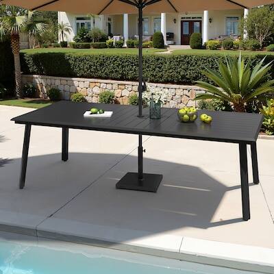 Alt View 6. Crestlive Products - Crestlive Products Rectangle Outdoor Dining Table 38inWx82.7inL Umbrella Hole - Black.