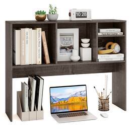 Costway - Computer Desktop Bookcase Countertop Storage Bookshelf Organizer with 4 Cubbies - Oak
