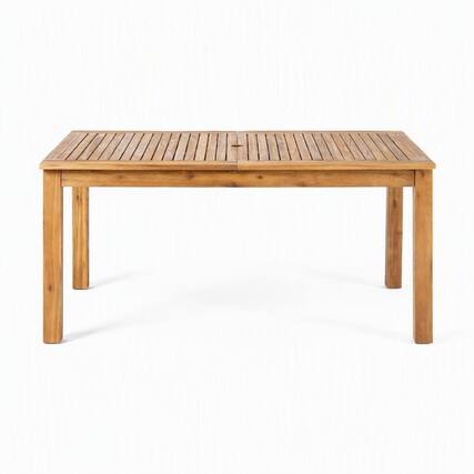 Front. RYHNUYNE - Expandable Outdoor Patio Dining Table, Natural Acacia Wood Rectangular Table for Backyard Porch Garden Outdoor Dining - Natural.