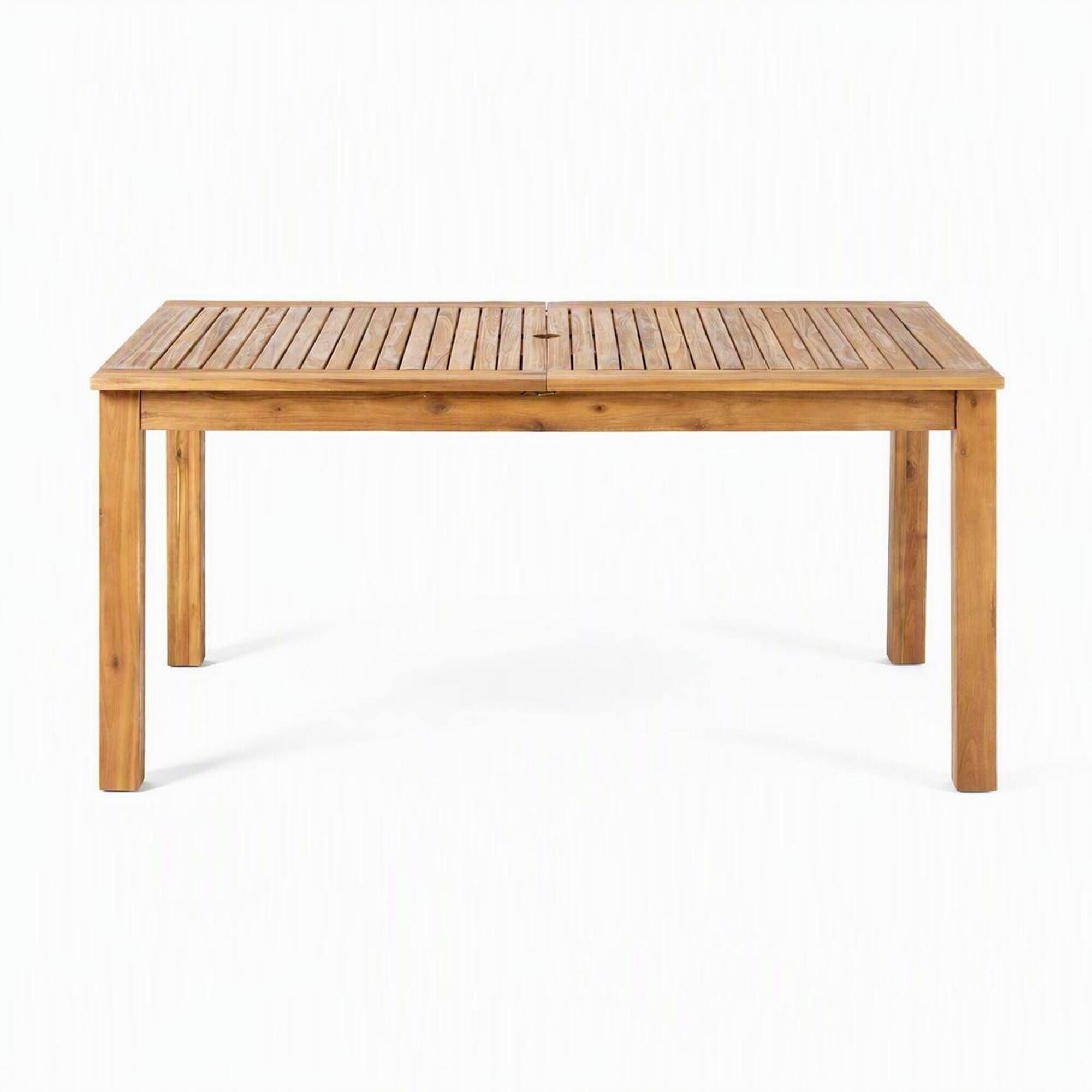 Front. RYHNUYNE - Expandable Outdoor Patio Dining Table, Natural Acacia Wood Rectangular Table for Backyard Porch Garden Outdoor Dining - Natural.