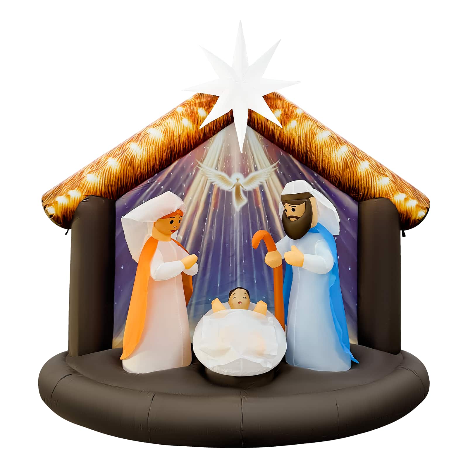 GOOSH Inflatables - GOOSH 7.5FT Nativity Scene Inflatable with LED Lights for Outdoor Christmas Yard Display - Brown