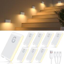 Dazzling Pops - Rechargeable Night Lights Warm Motion Sensor Wireless Stair Indoor For Stairway Hallway Kitchen Closet - White 8 Pack