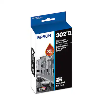 DESIGNED FOR EXCELLENCE
EPSON
302 XL
High-capacity
2x more prints*
Grande capacité
2 fois plus de tirages*
Photo Black
Noir Photo
Claria
Premiun Photo Ink