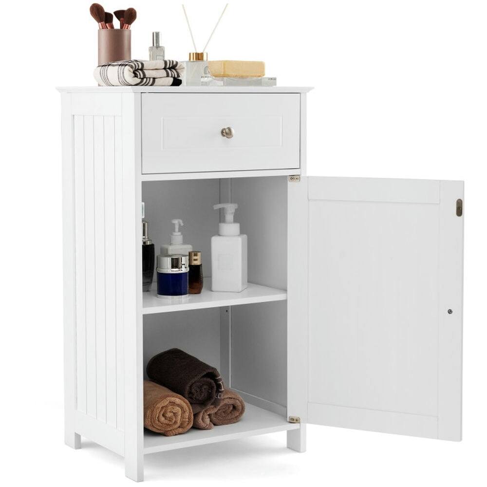 Angle. Kadyn - Single Door Bathroom Cabinet with Adjustable Shelf and Drawer, Bathroom Cabinets for Entryway Storage, Home Office - White.