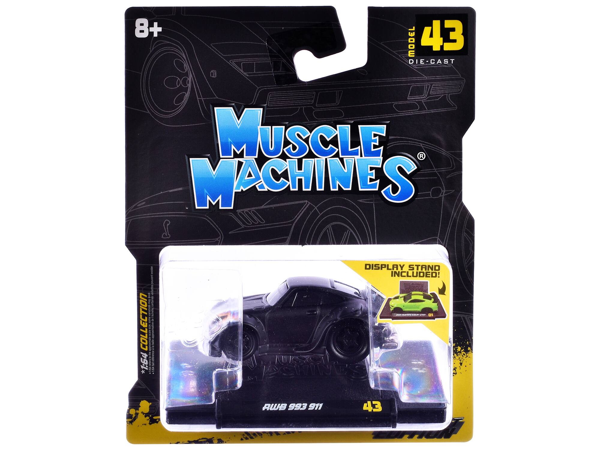 8+  
MODEL 43 DIE-CAST  
MUSCLE MACHINES  
COLLECTION  
1:64  
DISPLAY STAND INCLUDED!  
AWB 993 911