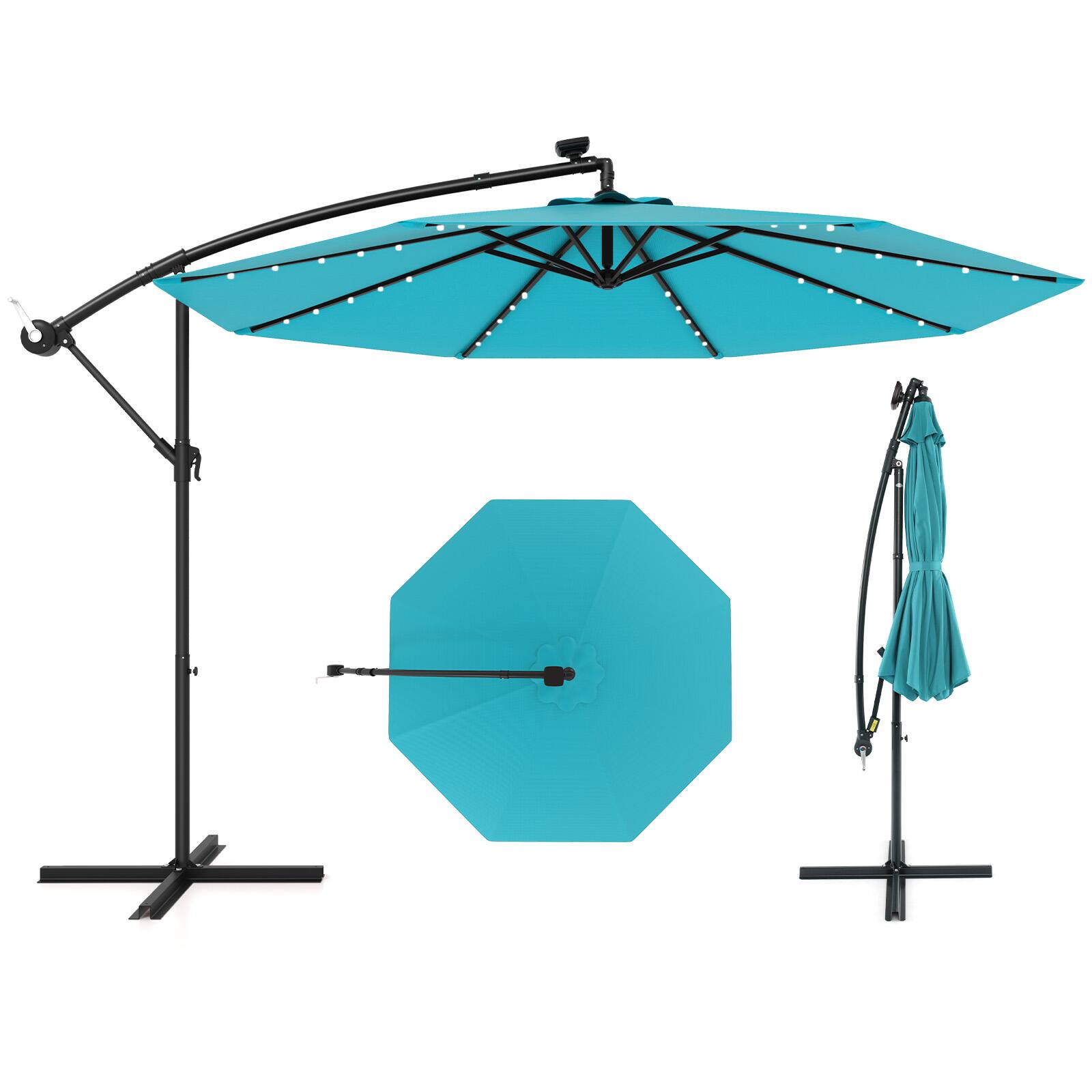Gymax - 10 Ft Solar LED 40 Lights Offset Umbrella Crank Cross Base Patio - Turquoise price history on PriceWatchPro