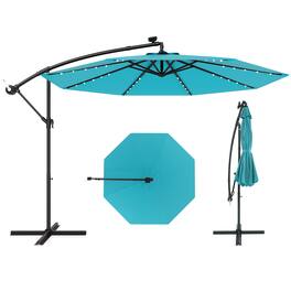 Gymax - 10 Ft Solar LED 40 Lights Offset Umbrella Crank Cross Base Patio - Turquoise
