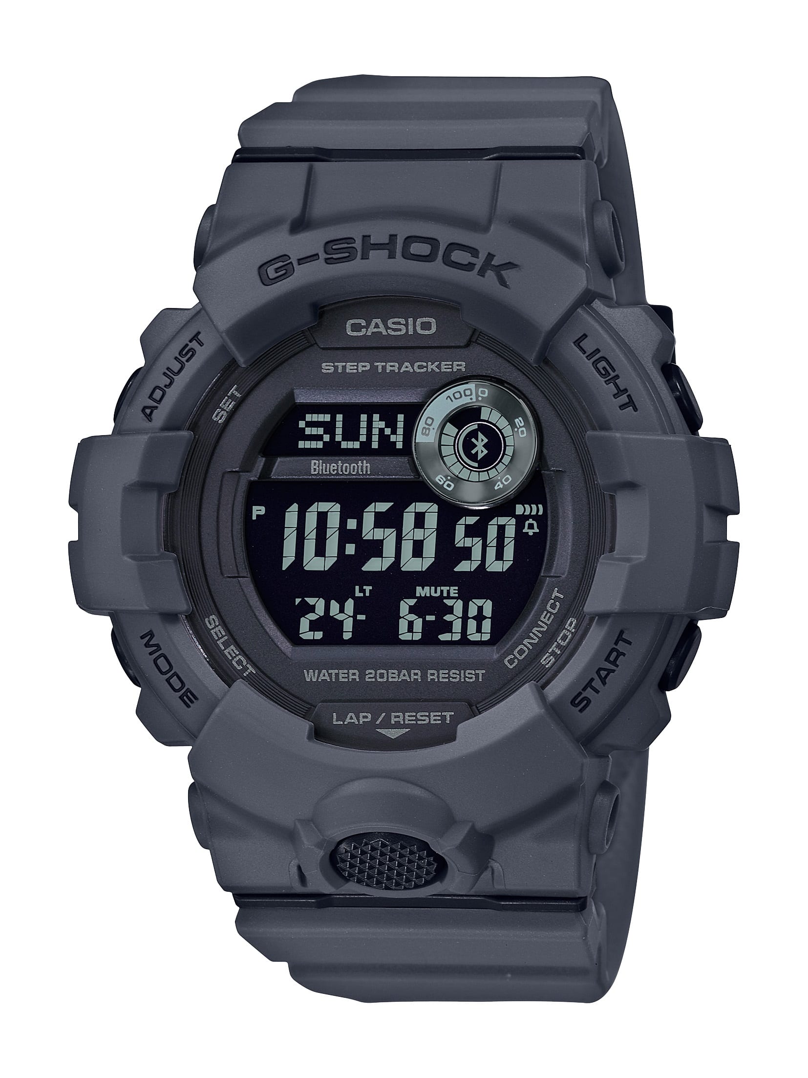 Front. Casio - Men's G-Shock Power Trainer with Bluetooth Mobile Link 49mm Watch - Gray.