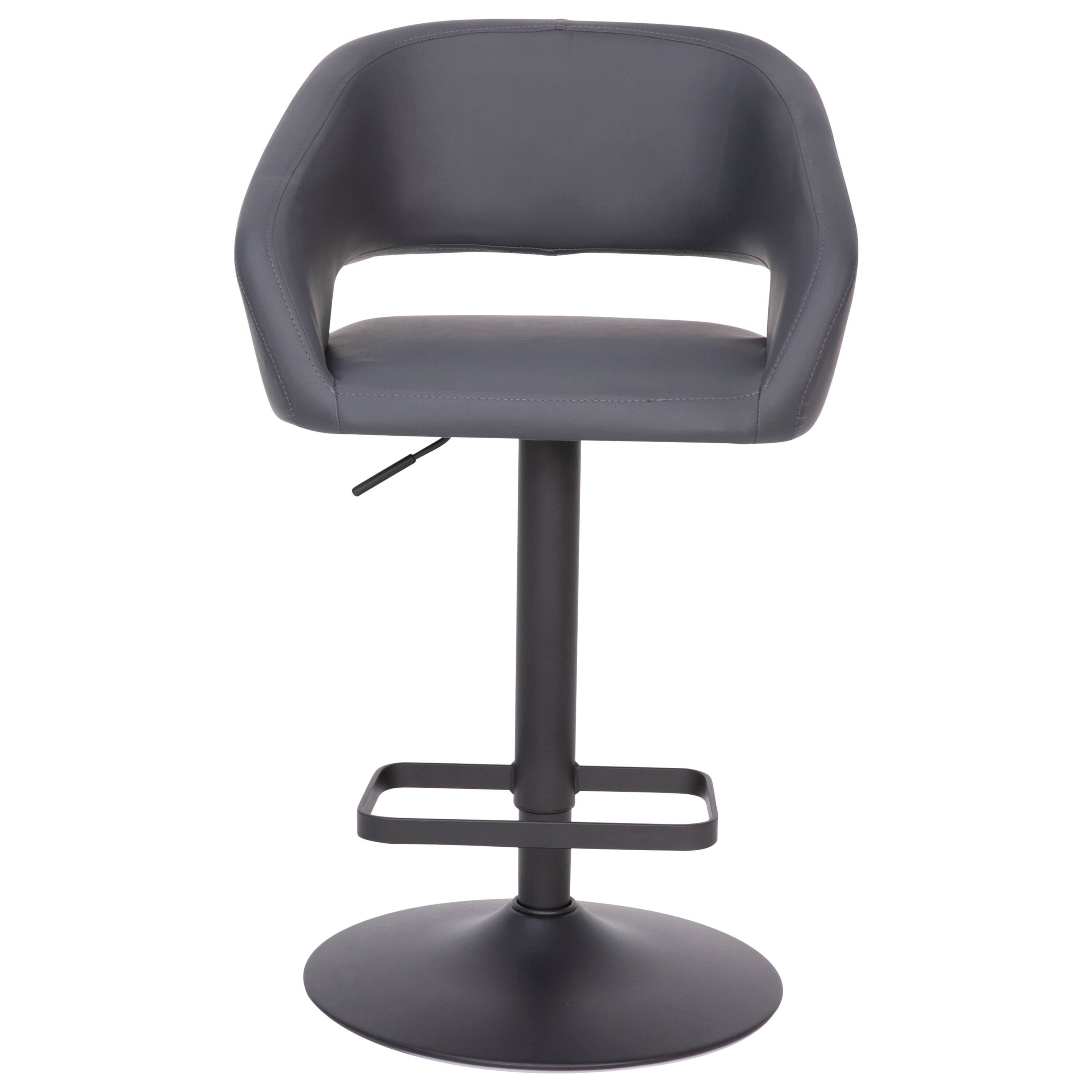 Alt View 9. Emma + Oliver - Shae Contemporary Upholstered Adjustable Height Barstool with Rounded, Cutout Mid-Back and Pedestal Base - Gray Vinyl/Black Frame.