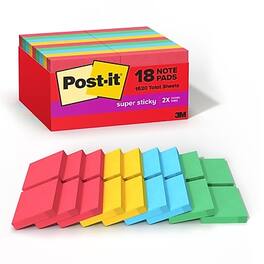 Post-it - Super Sticky Notes, 2" x 2", Playful Primaries Collection, 90 Sheets/Pad, 18/Pads - Assorted