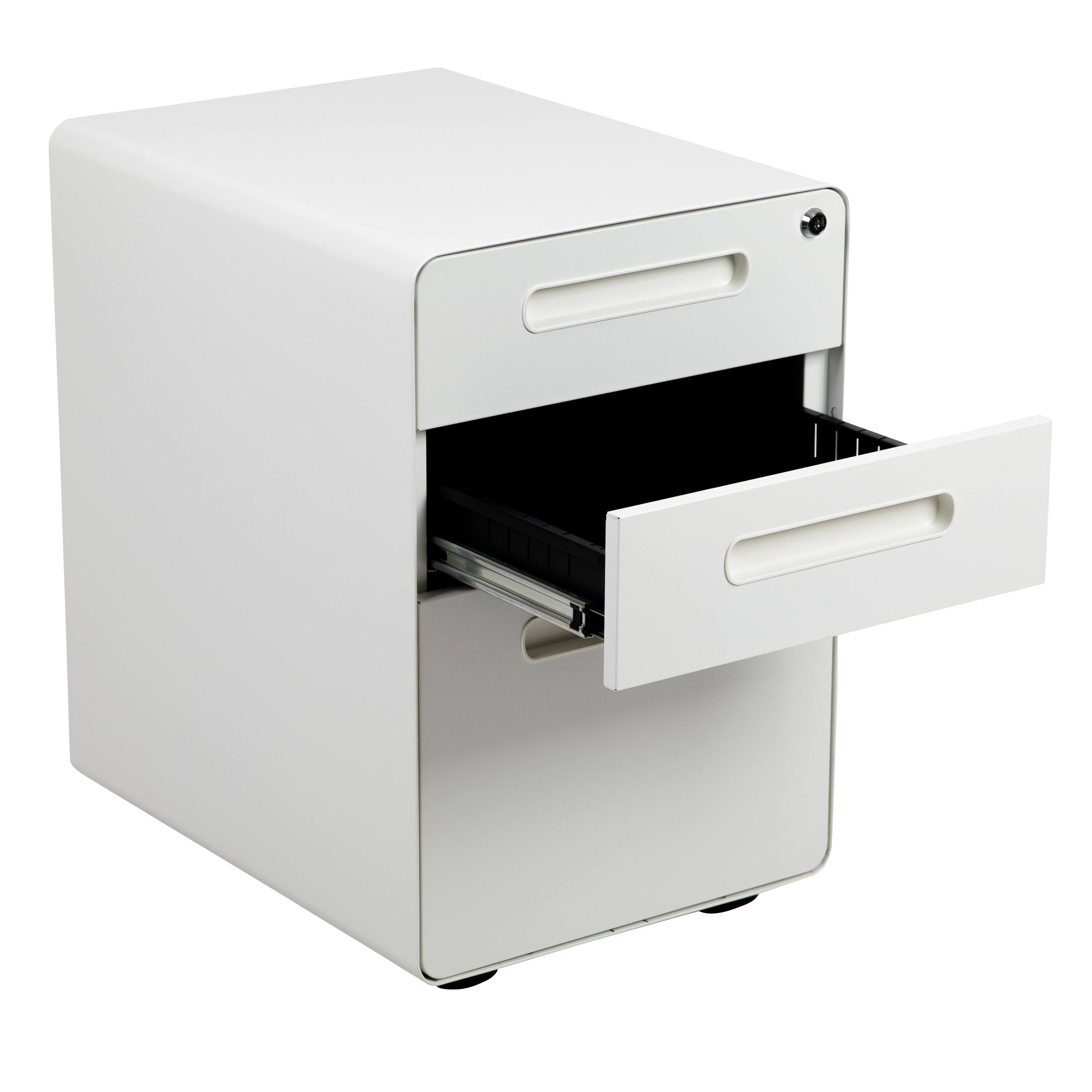 Alt View 9. Emma + Oliver - Ergonomic 3-Drawer Mobile Locking Filing Cabinet Storage Organizer - White.