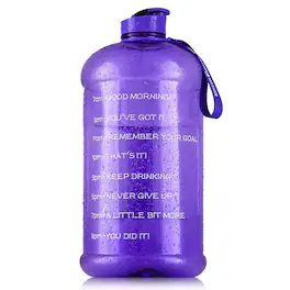 Zulay Kitchen - Water Bottle with Times to Drink 128oz – Motivational Time Reader Large Water Jug by Hydration Nation - Purple