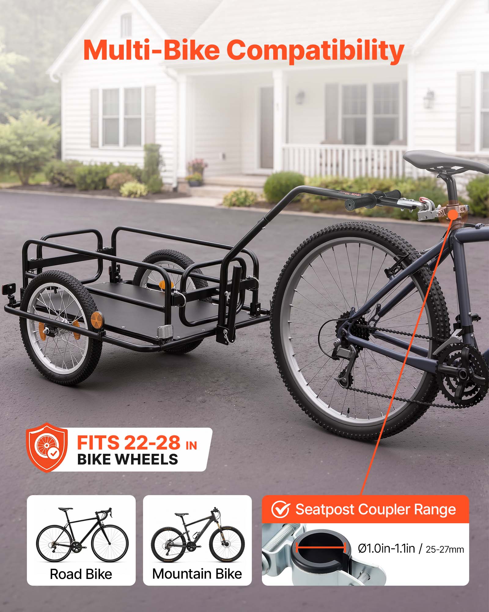 Multi-Bike Compatibility  
FITS 22-28 IN BIKE WHEELS  
Seatpost Coupler Range: 0.1in-1.1in / 25-27mm  
Road Bike  
Mountain Bike