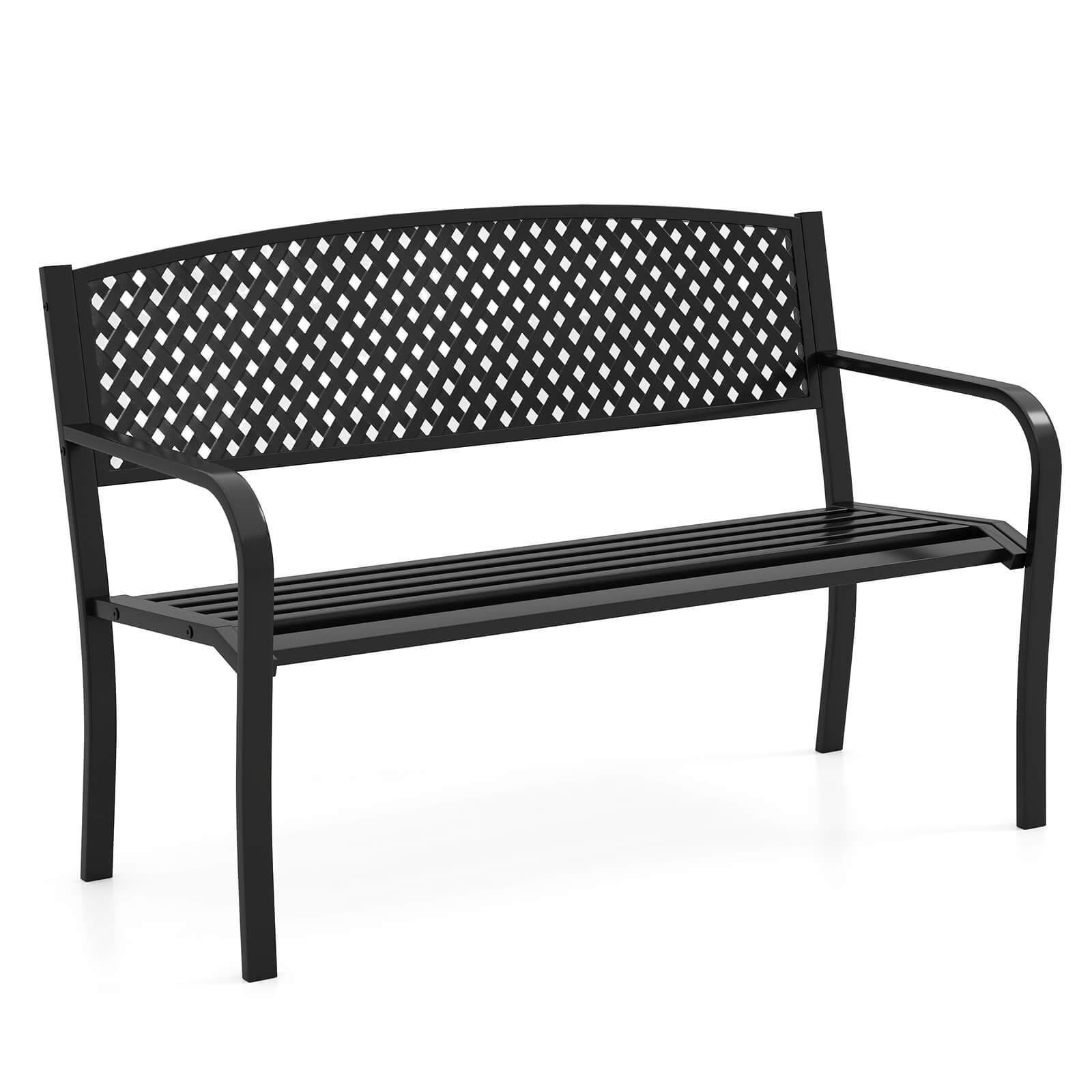Alt View 9. Costway - Costway 50 Inches Garden Bench Outdoor Bench with Patterned Backrest and Curved Armrests - Black.