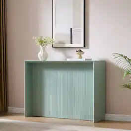 Kings Brand Furniture - Wood Rectangular Console Table with Sculpted Ripple-Front Panel, Modern Entryway or Sofa Table - Ice Blue