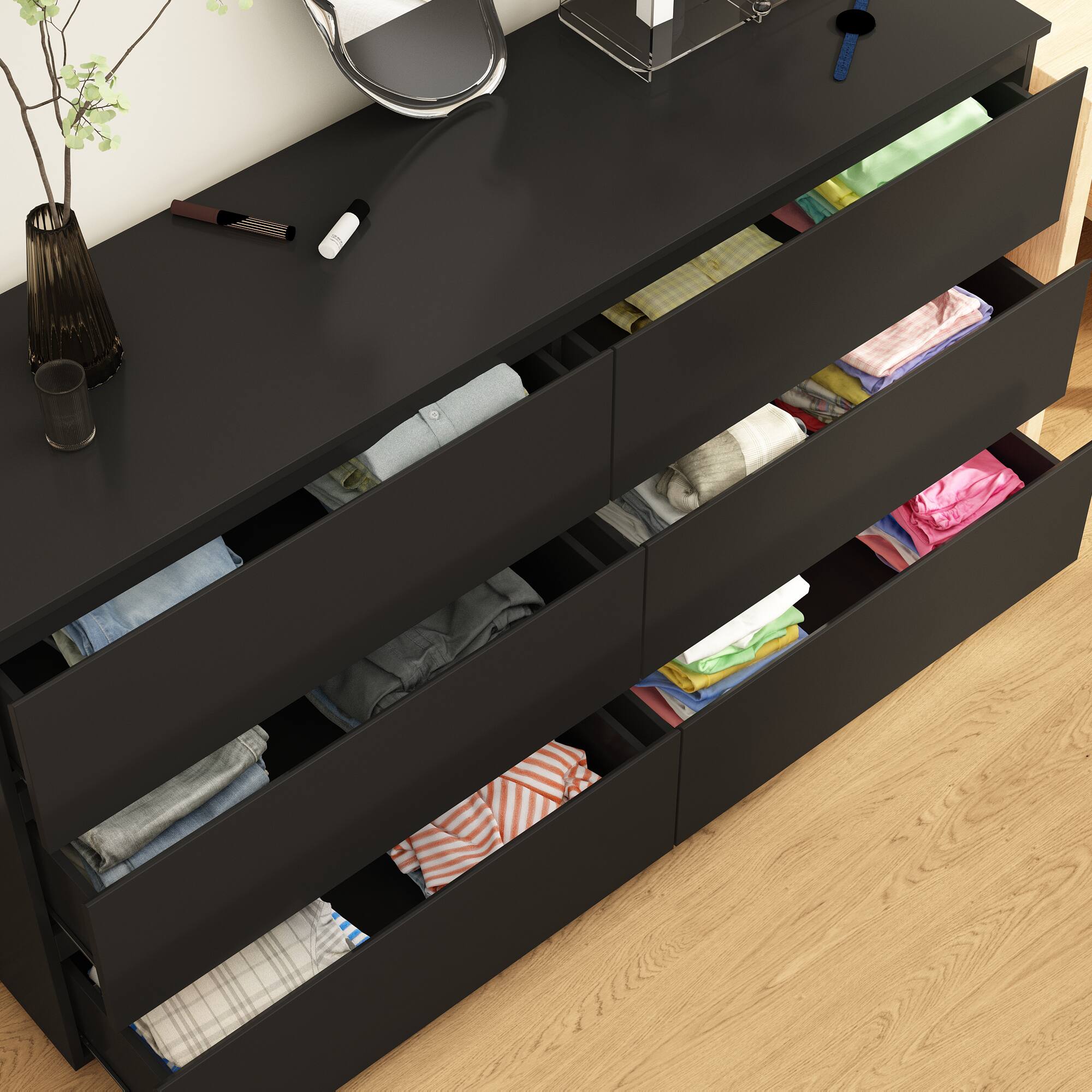 Alt View 1. FUFU & GAGA - FUFU&GAGA 6 - Drawer Horizontal Dresser – Black, Multi - Room Storage Solution - Black.