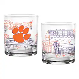 Indigo Falls - Clemson Tigers Two-Pack 14oz. Campus Line Art Glass - Multicolor