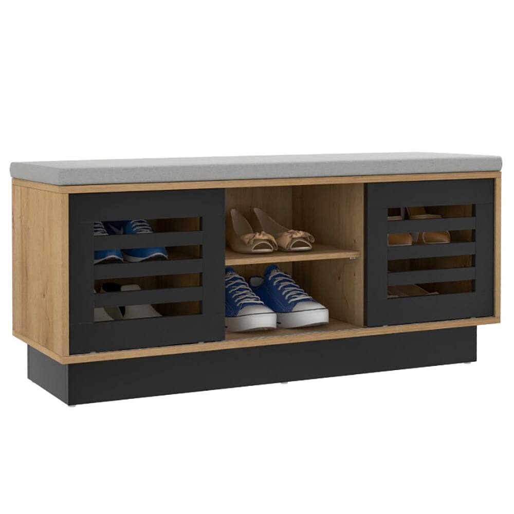 Left. Kadyn - Shoe Bench with 6 Storage Compartments and 3 Adjustable Shelves-Natural, Space-Saving Shoe Rack Organizer for Entryway - Brown.