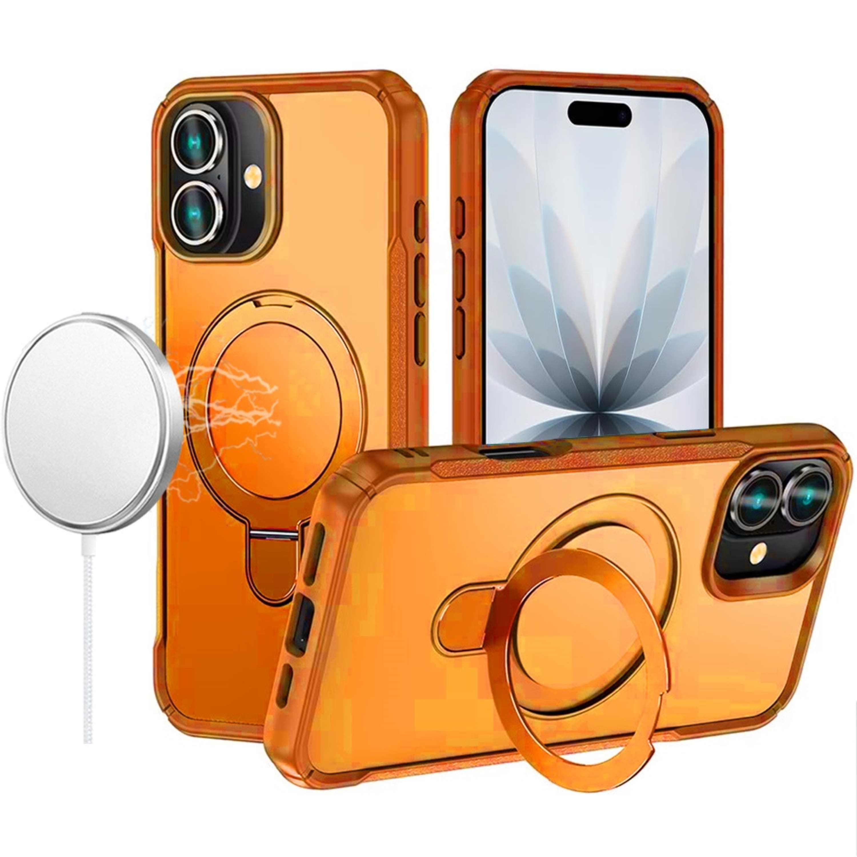 Kitcheniva - Matte Magnetic Circle Metal Stand Phone Case With Tempered Glass For iPhone 17 - Cosmic Orange price history on PriceWatchPro